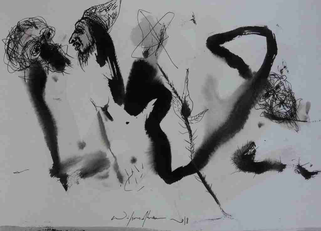 Gravitaciones. Wilson Abreu. Convesación Perversa. Serie Gravitaciones. Técnica Tinta sobre papel. 27.9 x 38.1 cms 2018