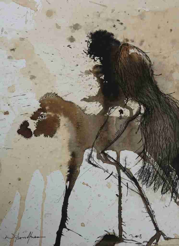 Alguien nos vigila Técnica mixta sobre papel 300 grs Medidas 30,5 × 2,9 cms Autor Wilson Abreu Origen República Dominicana. Año 2018