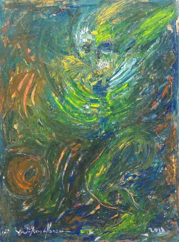 Escape Técnica acrílico sobre papel canvas 300 grs Medidas 40,75 x 30,5 cms Autor Wilson Abreu Origen República Dominicana. Año 2018