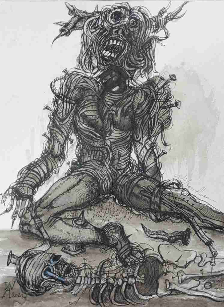 Wilson Abreu. Desolación. Serie Tiempos Oscuros. Tinta Papel 300 grs. 9 x 12 pulgadas. Año 2022