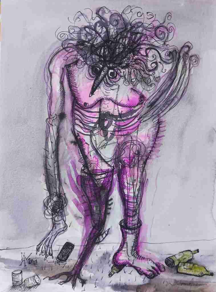 Wilson Abreu. Sin Título. Tinta sobre papel 300 grs. 11 x 15 pulgadas. Año 2021
