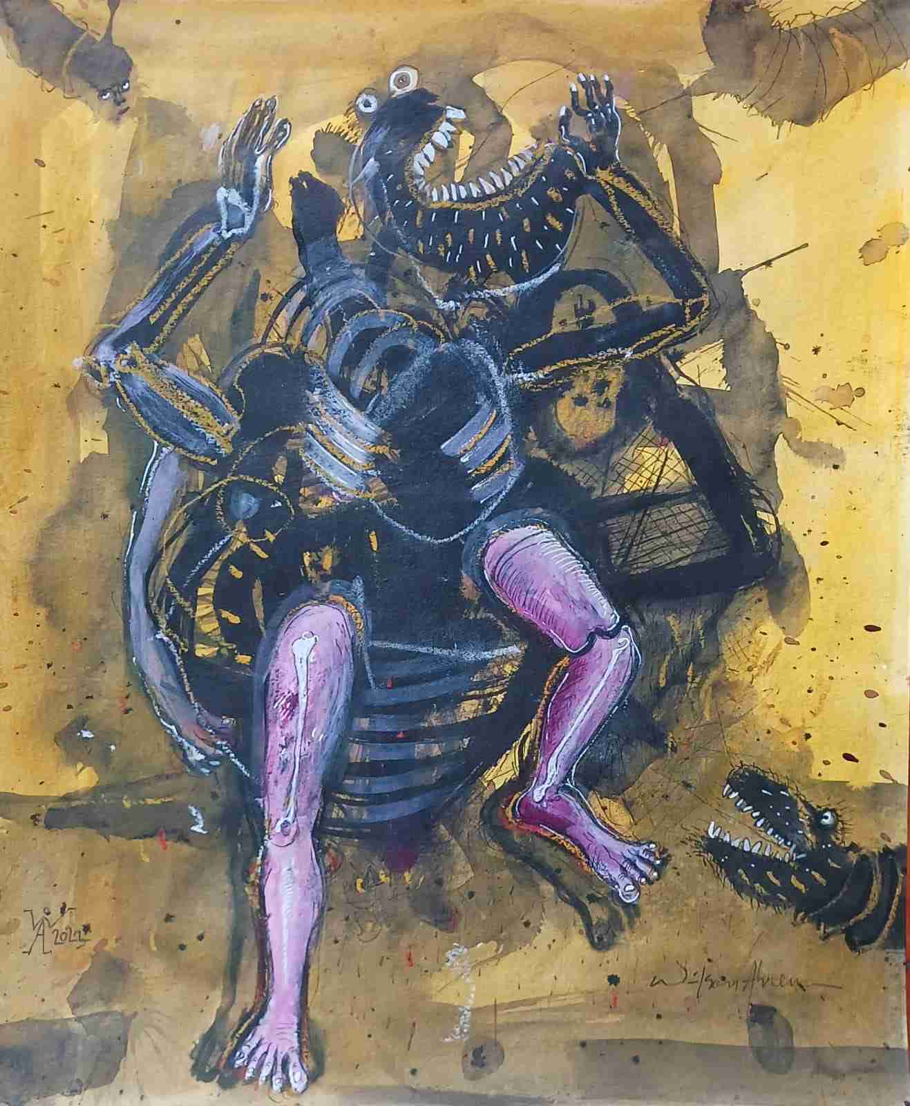 Wilson Abreu. Título Arcangel. Mixta sobre papel 270 grs. 14 x 17 pulgadas. Año 2022