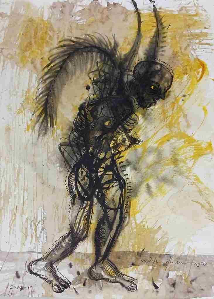 Wilson Abreu. Título El Filósofo. Mixta sobre papel 300 grs. 9 x 12 pulgadas. Año 2023