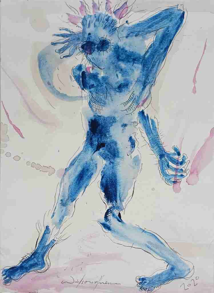 Wilson Abreu. Título Encueroentena. Mixta sobre papel 300 grs. 11 x 15 pulgadas. Año 2020